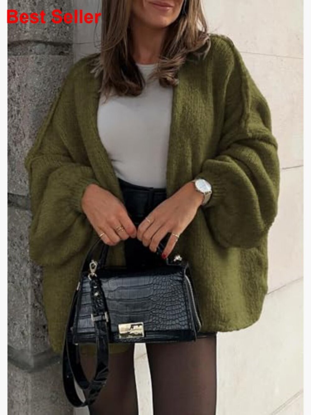 Oversized Cardigan Sweater Long Lantern Sleeve Open Front Lightweight - Picture 3 of 7